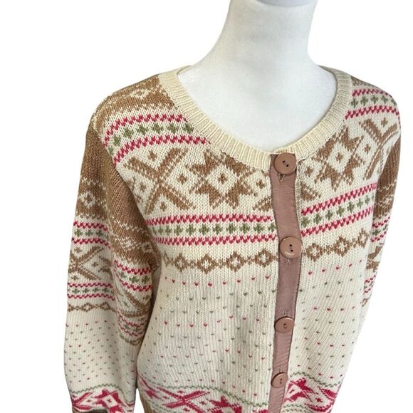 Sundance 100% Lambswool Fair Isle Button Up Long Sleeve Sweater Cardigan Medium - Picture 3 of 10